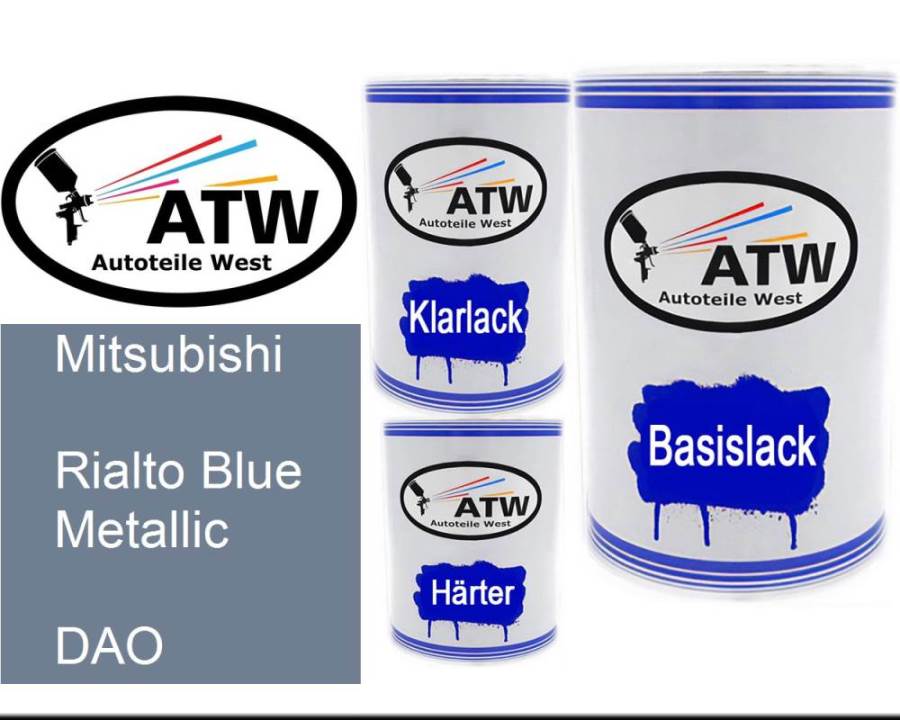 Mitsubishi, Rialto Blue Metallic, DAO: 500ml Lackdose + 500ml Klarlack + 250ml Härter - Set, von ATW Autoteile West.